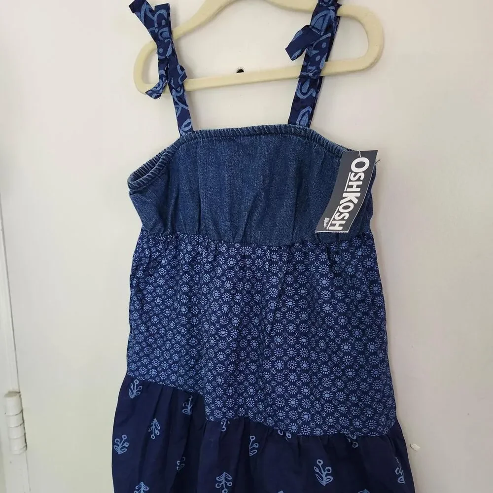 OshKosh Girls 6/6X Boho Denim Patchwork Tiered Maxi Dress NWT